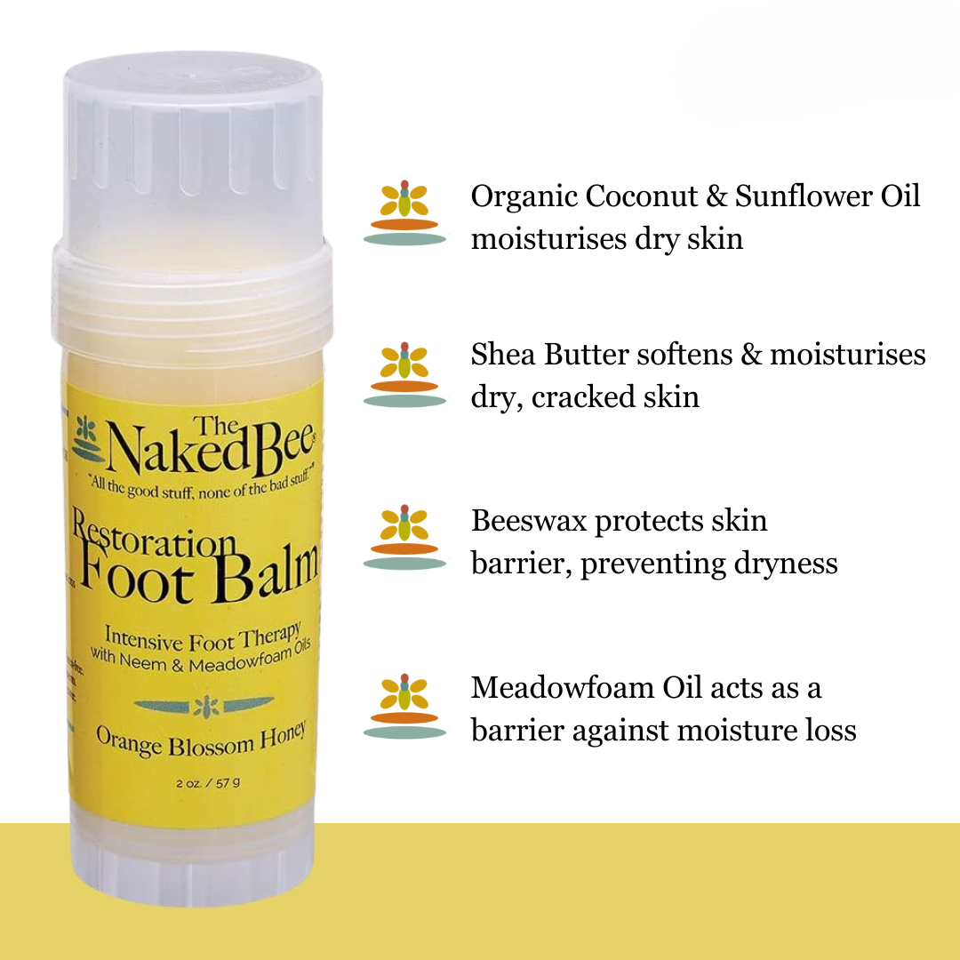 The Naked Bee - Restoration Foot Balm 2oz - Orange Blossom Honey