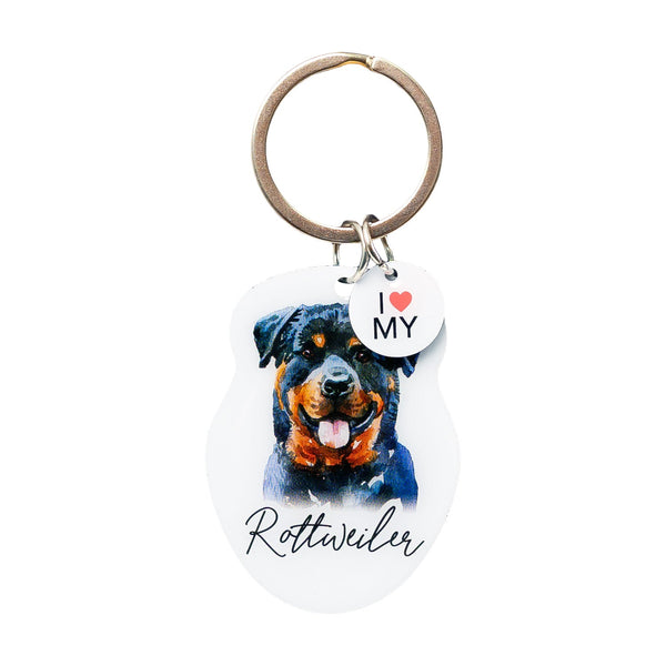 This cute Rottweiler Keychain is the perfect way to celebrate your love for your pet! Whether for yourself of as a gift for the ultimate dog lover. This Keychain is one of 32 dog breeds featured in the Pets Keyring collection.
Dimentions Approx: 5.5 x 4 x 01