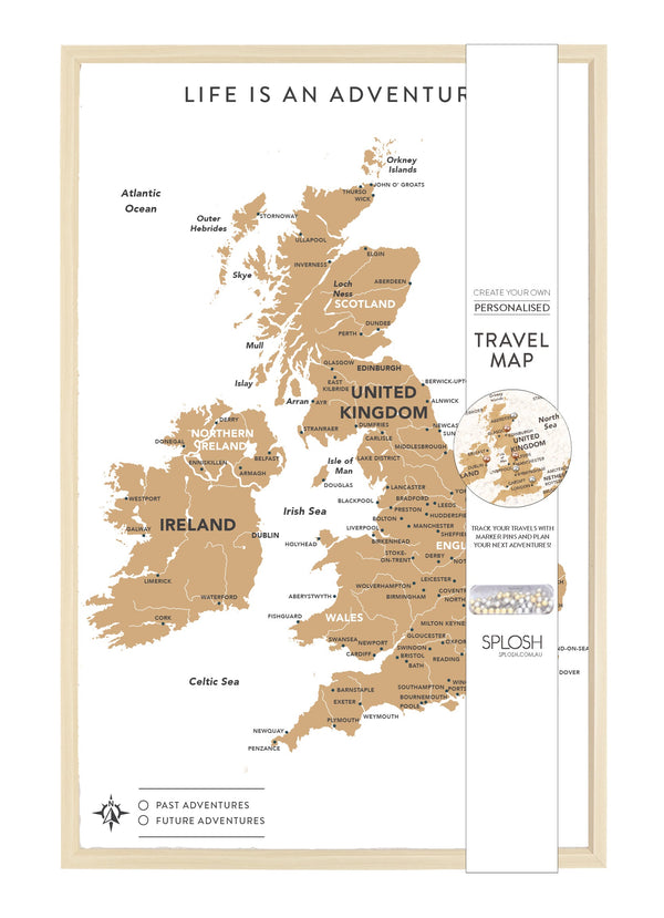 Splosh Travel Board UK Map - Small - White