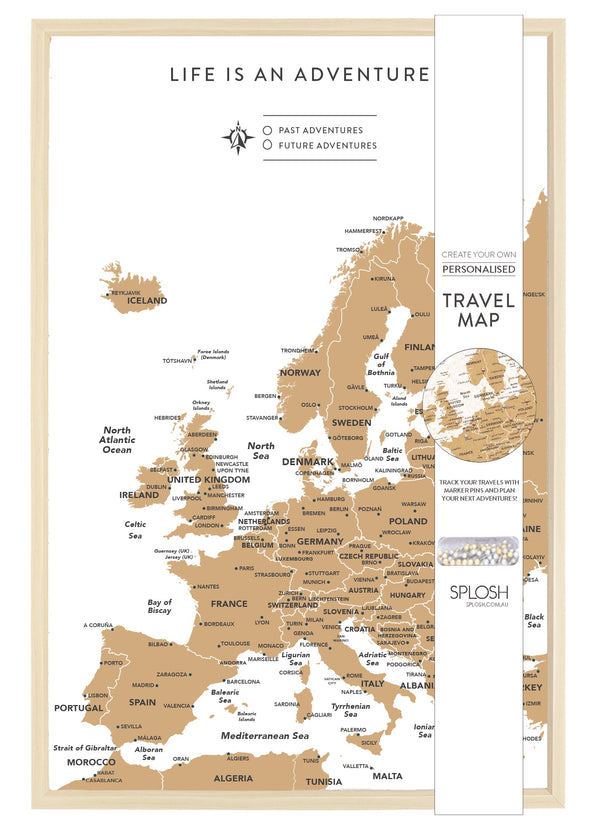 Splosh Travel Board - Europe Map - Small - White
