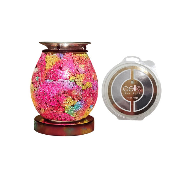 Cello - Multi - Colour Mosaic Touch Electric Melt Burner with Butter Fudge Wax Medallion