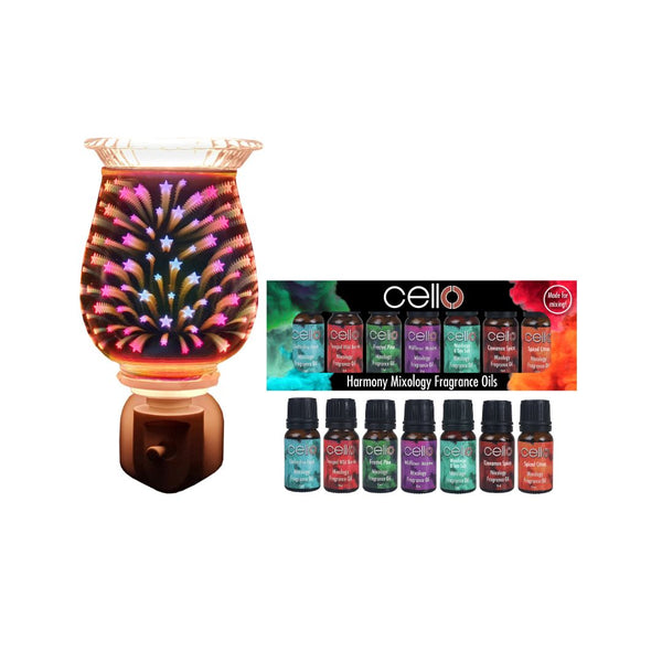 Cello - Firework 3D Glass Plug In with Harmony Mixology Oil Set 7PK