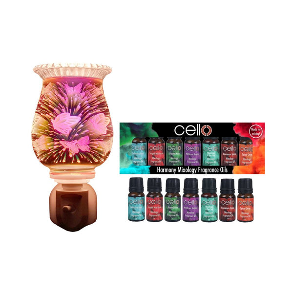 Cello - Butterfly 3D Glass Plug In with Harmony Mixology Oil Set 7PK