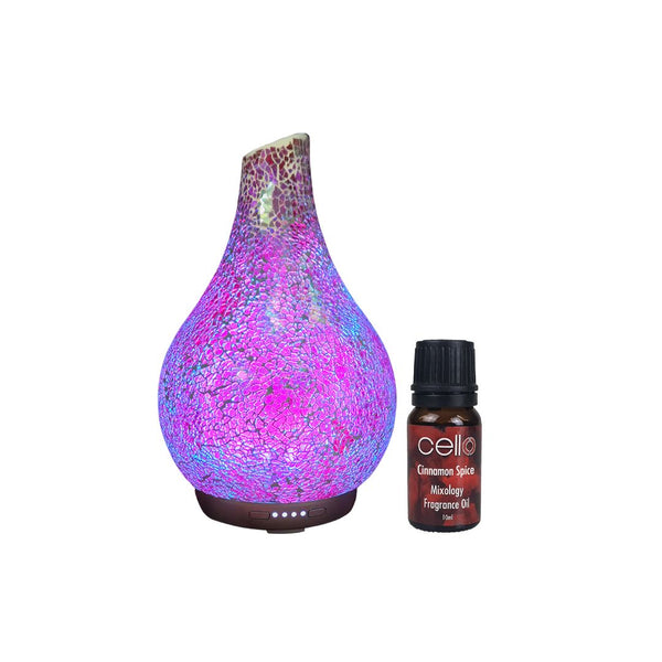 Cello - Multi - Colour Mosaic Glass Ultrasonic Diffuser Large with Cinnamon Spice Mixology Oil