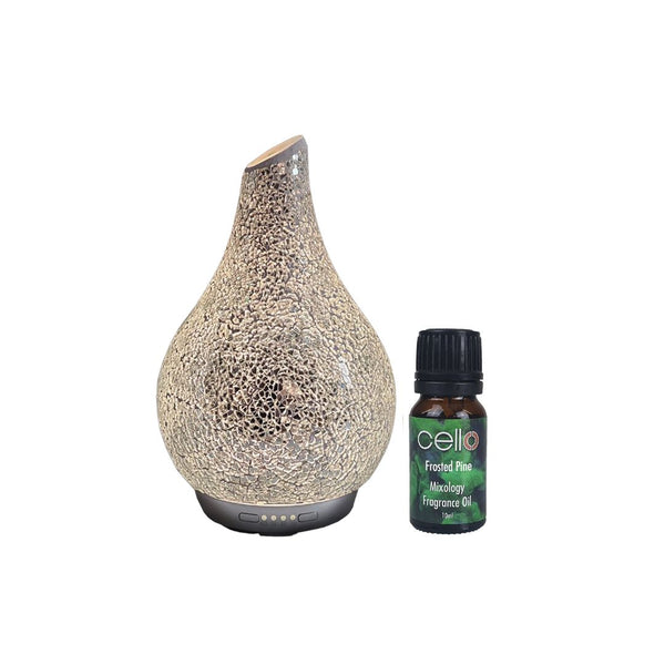 Cello - Silver Mosaic Glass Ultrasonic Diffuser Large with Frosted Pine Mixology Oil