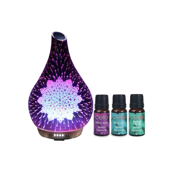 Cello - Lotus 3D Ultrasonic Diffuser Large with 3 x Mixology Oils