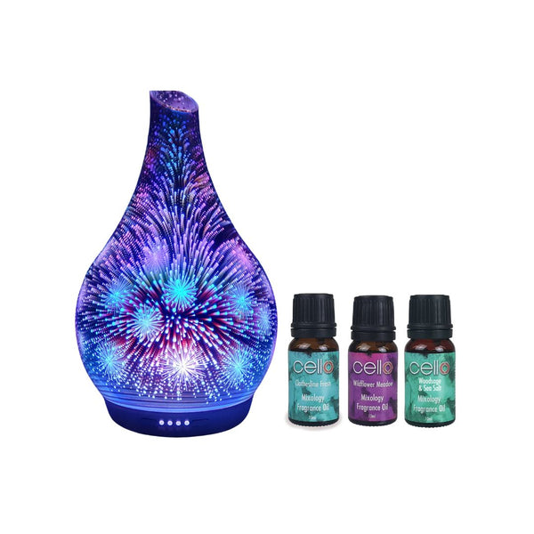 Cello - Firework 3D Ultrasonic Diffuser Large with 3 x Mixology Oils