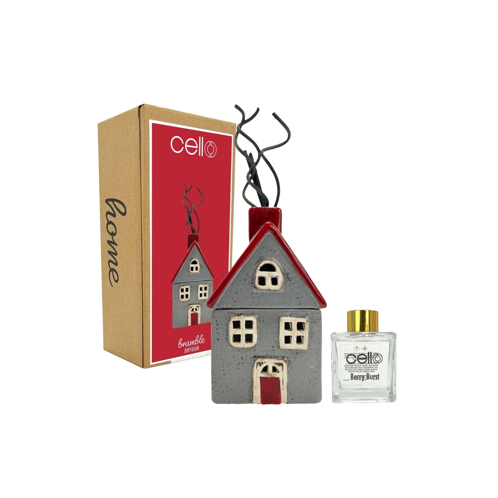 Cello - Bramble House Reed Diffuser 100ml - Grey & Red with Refill (Be ...