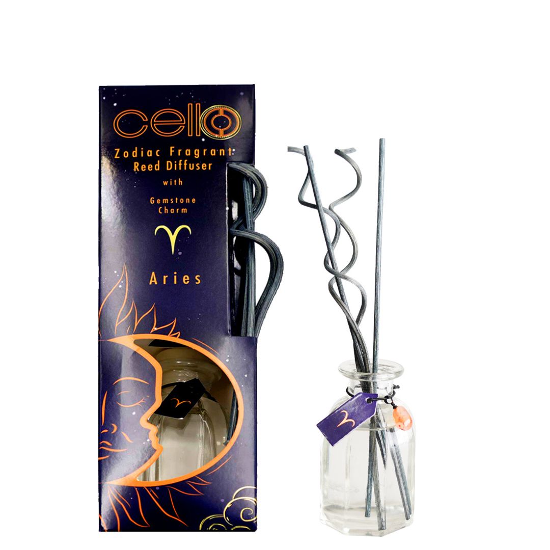 Cello - Zodiac Reed Diffuser 100ml - Aries with Red Jasper Gem - Ephemeral Breeze