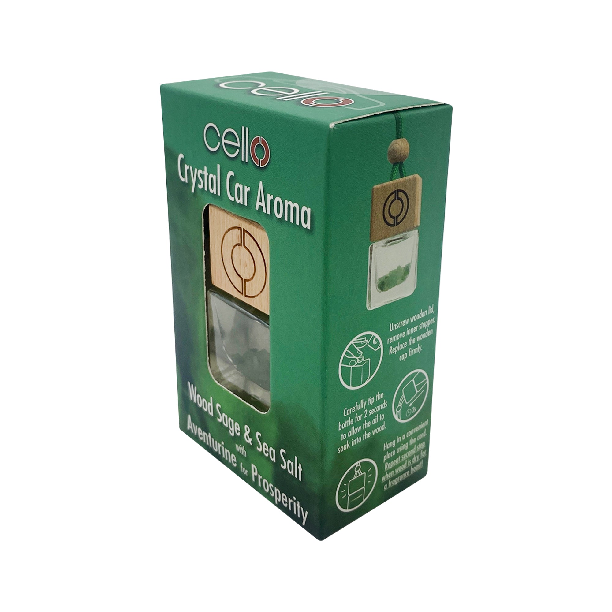 Cello - Crystal Car Aroma - Aventurine - Wood Sage & Sea Salt