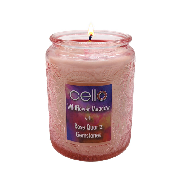 Cello - Gemstone Candle 200g - Wildflower Meadow with Rose Quartz