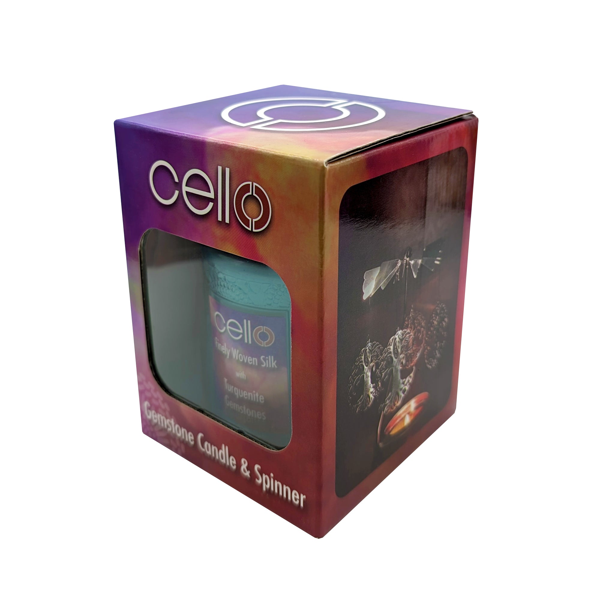Cello - Gemstone Candle 200g with Convection Spinner - Finely Woven Silk with Turquenite