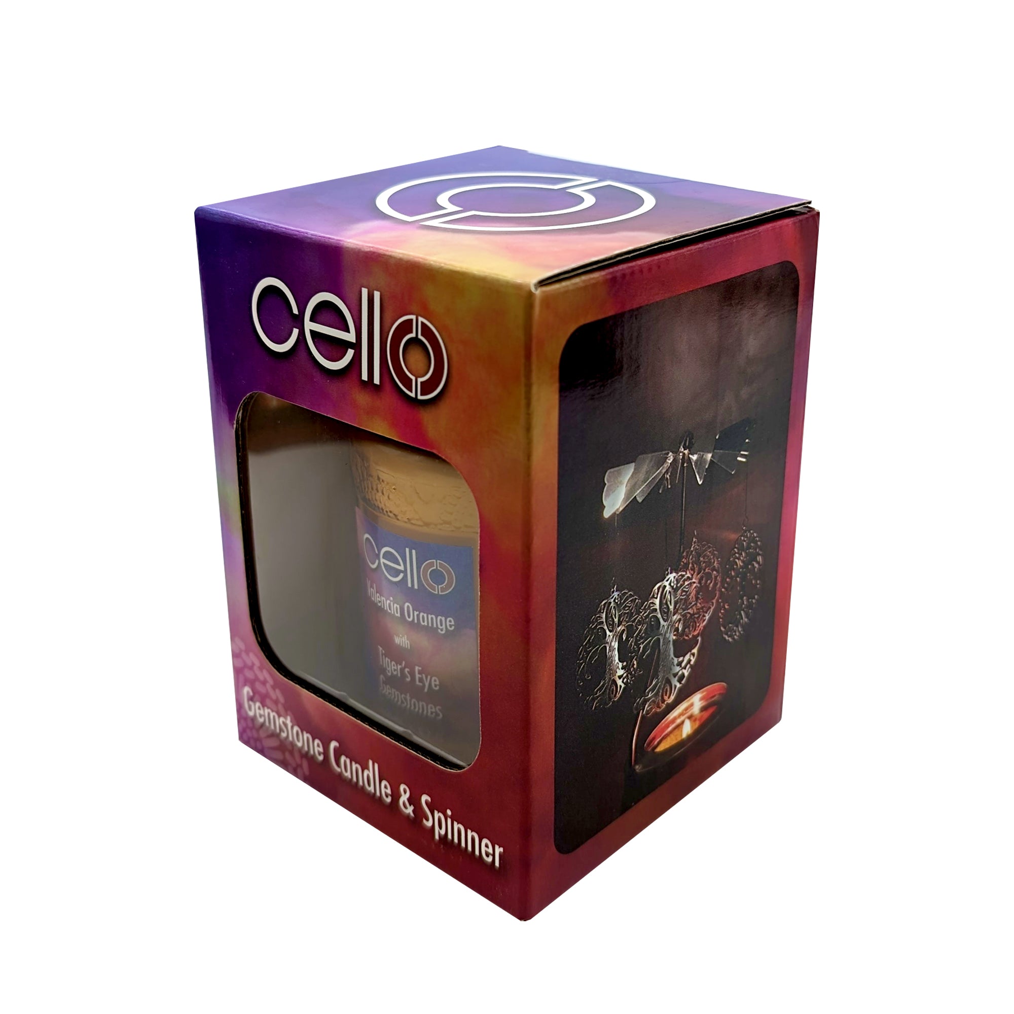 Cello - Gemstone Candle 200g with Convection Spinner - Valencia Orange with Tiger's Eye