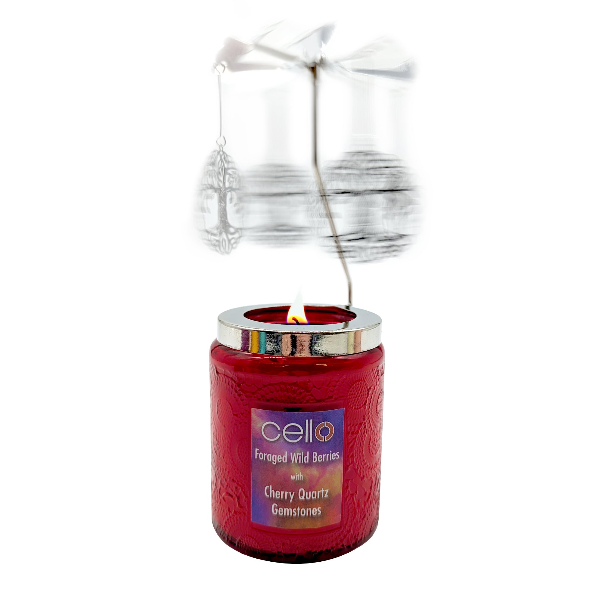 Cello - Gemstone Candle 200g with Convection Spinner - Foraged Wild Berries with Cherry Quartz