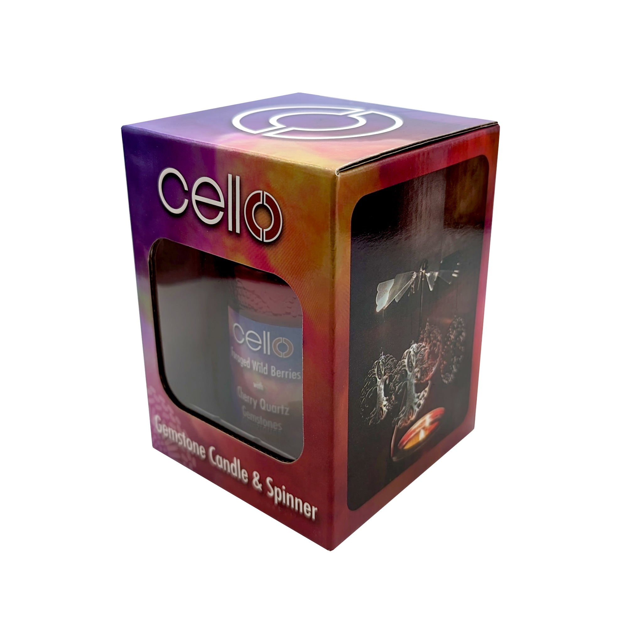 Cello - Gemstone Candle 200g with Convection Spinner - Foraged Wild Berries with Cherry Quartz