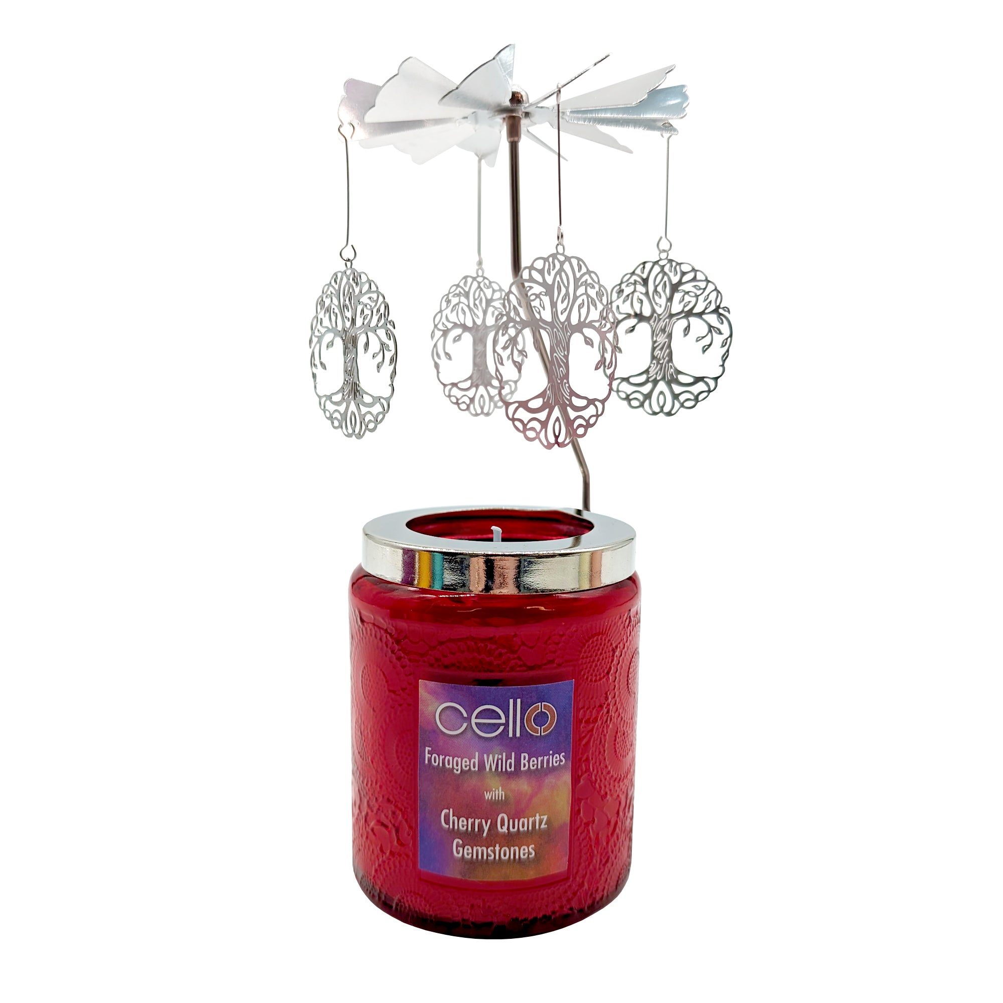 Cello - Gemstone Candle 200g with Convection Spinner - Foraged Wild Berries with Cherry Quartz