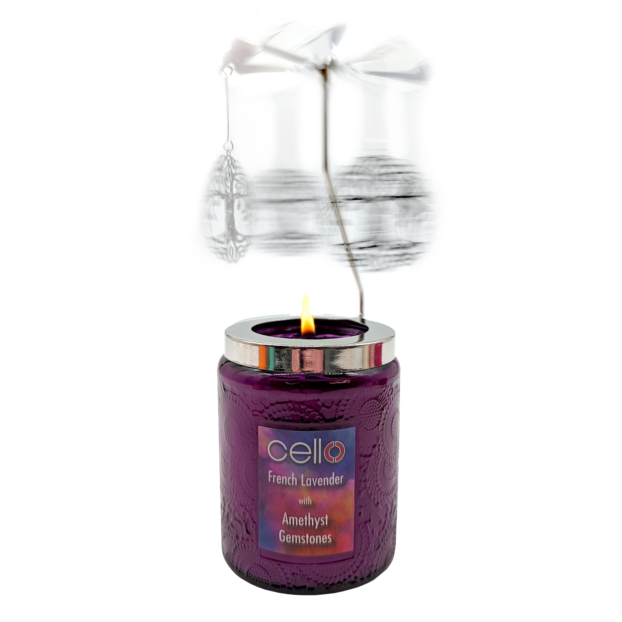 Cello - Gemstone Candle 200g with Convection Spinner - French Lavender with Amethyst