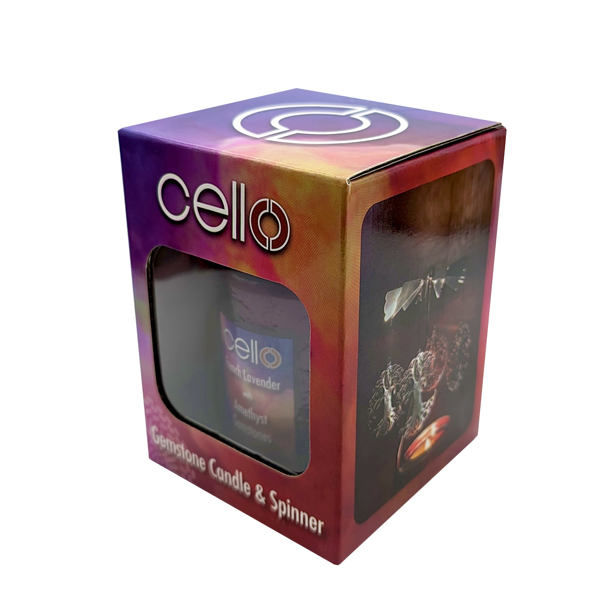 Cello - Gemstone Candle 200g with Convection Spinner - French Lavender with Amethyst