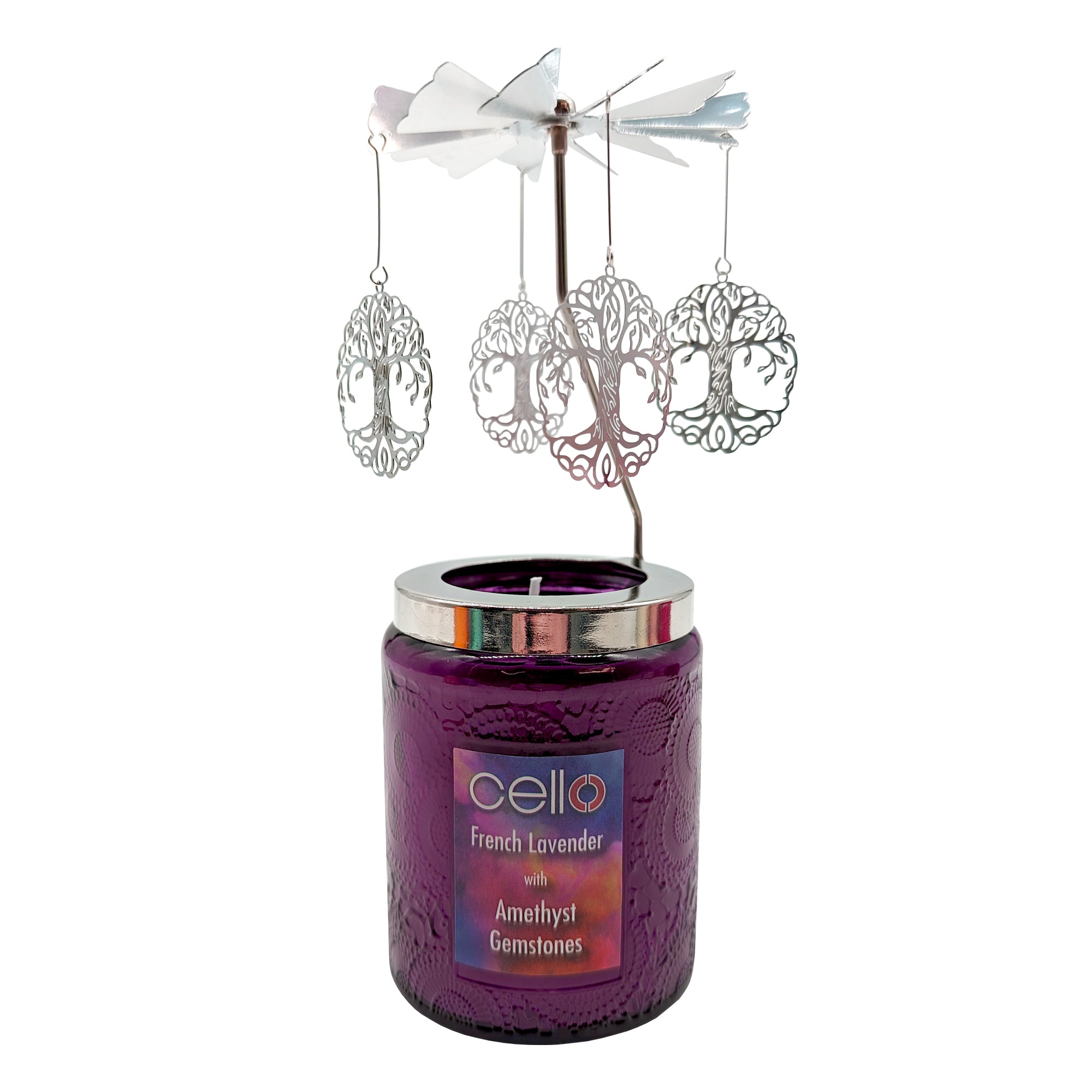 Cello - Gemstone Candle 200g with Convection Spinner - French Lavender with Amethyst