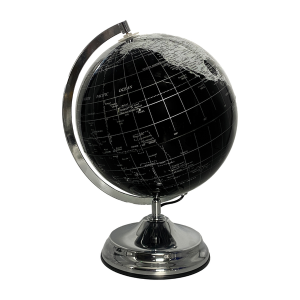 Gleneagles Travel Globe -  Black & Silver LED Plug Operated 25cm