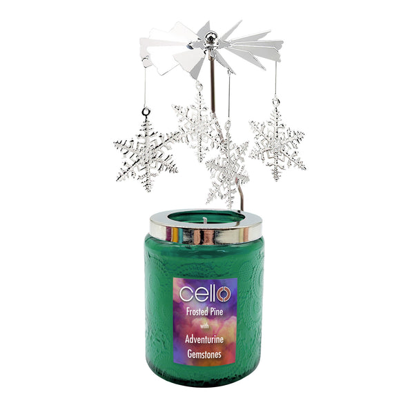 Cello - Gemstone Candle 200g with Convection Spinner - Frosted Pine with Adventurine
