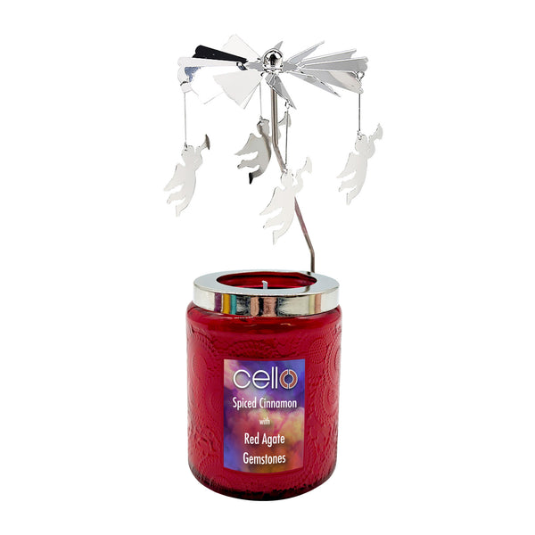 Cello - Gemstone Candle with Convection Spinner - Spiced Cinnamon with Red Agate