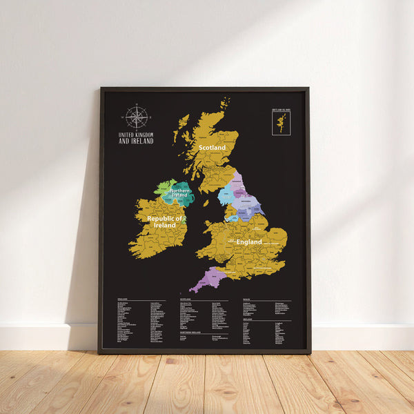 Gleneagles - Scratch Map Poster UK & Ireland Black