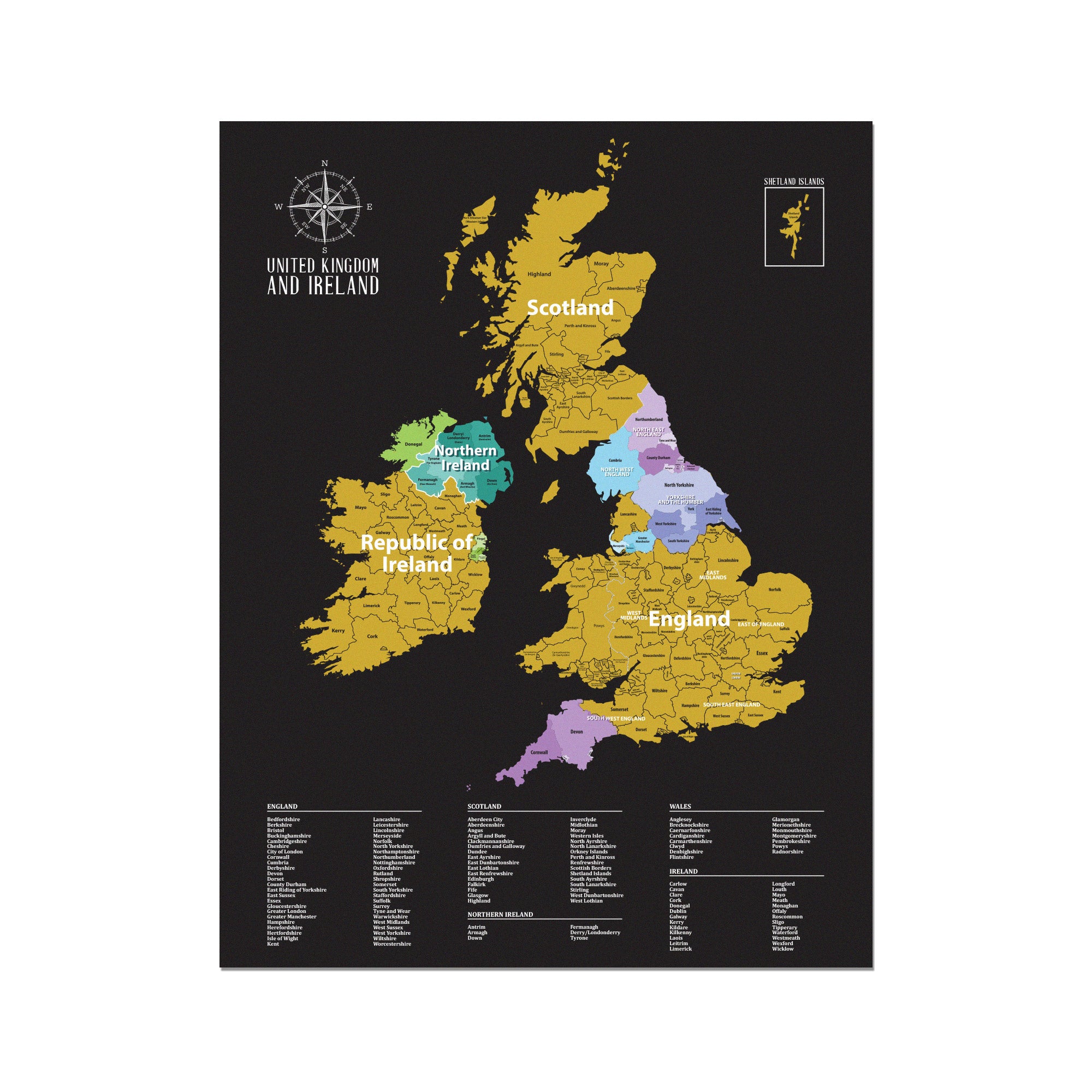 Gleneagles - Scratch Map Poster UK & Ireland Black