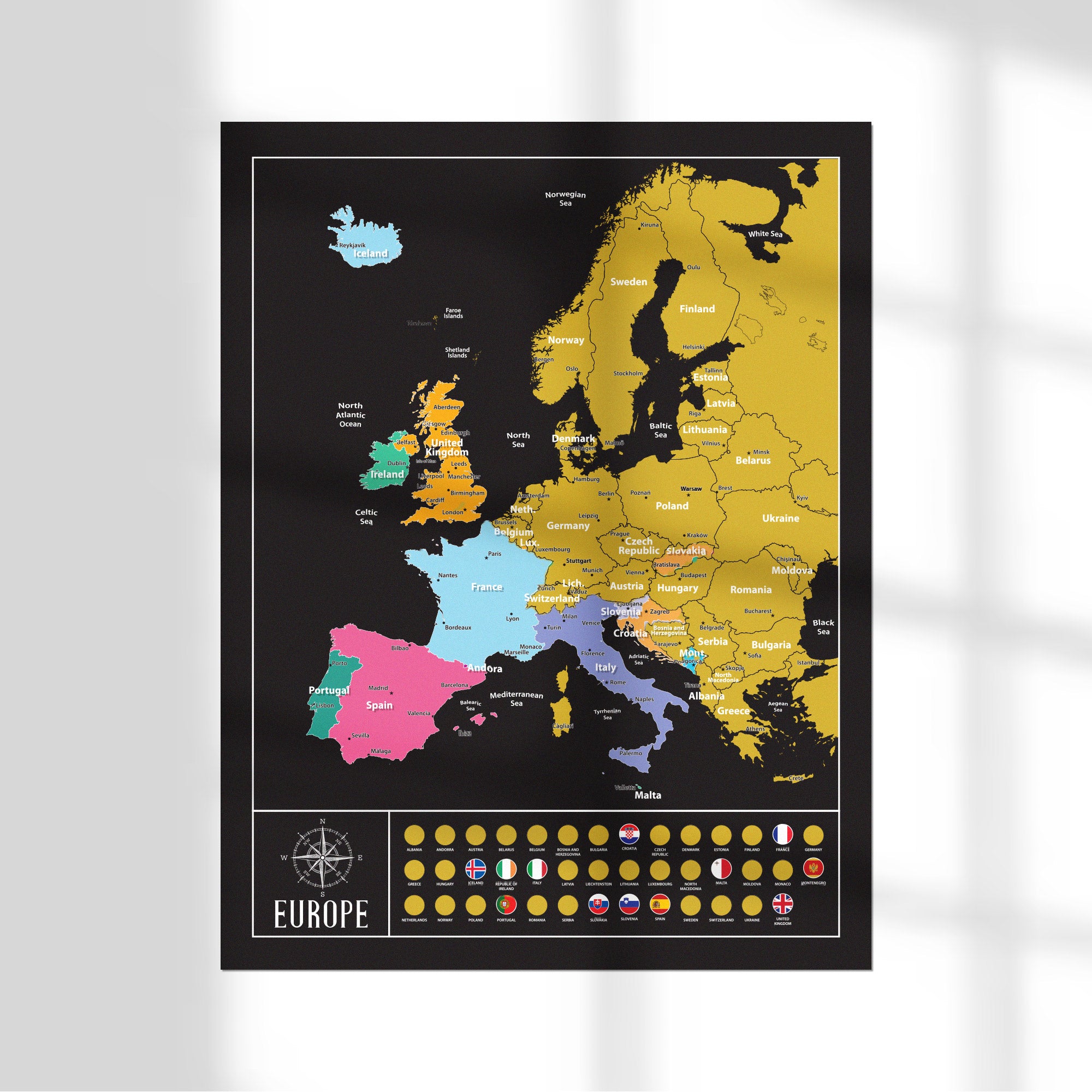 Gleneagles - Scratch Map Poster Europe Black