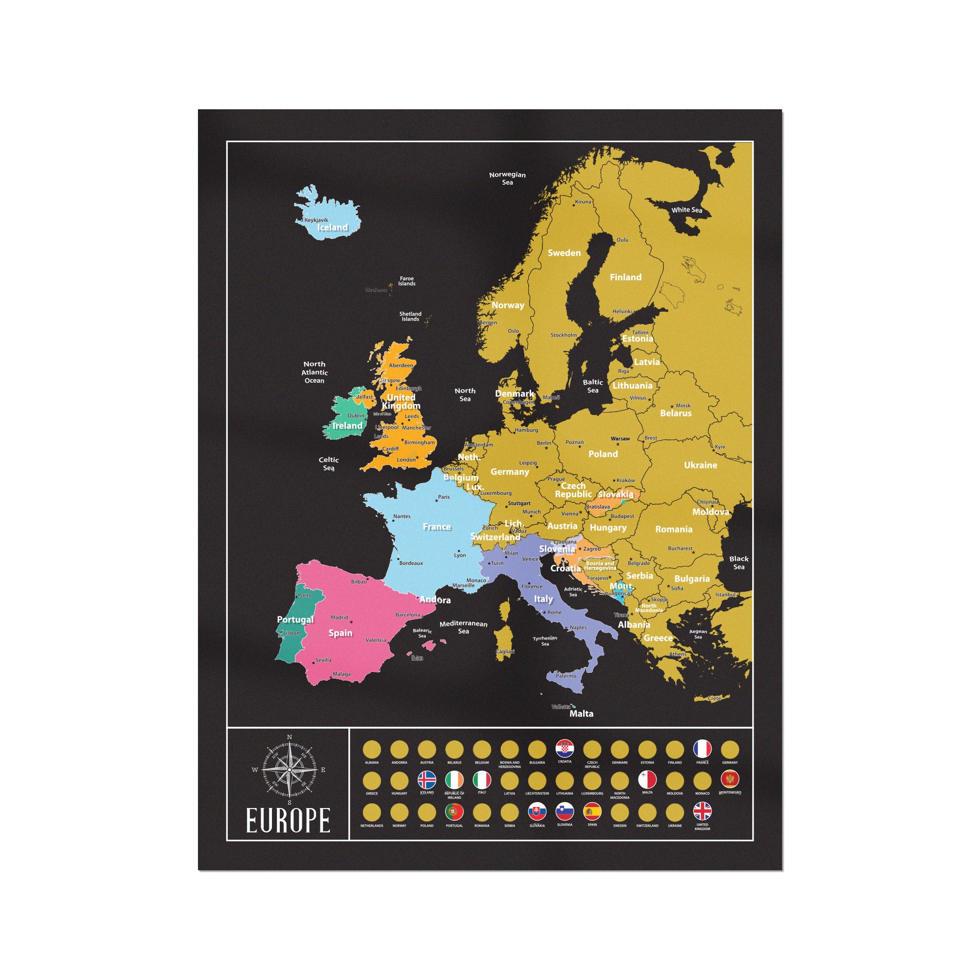 Gleneagles - Scratch Map Poster Europe Black