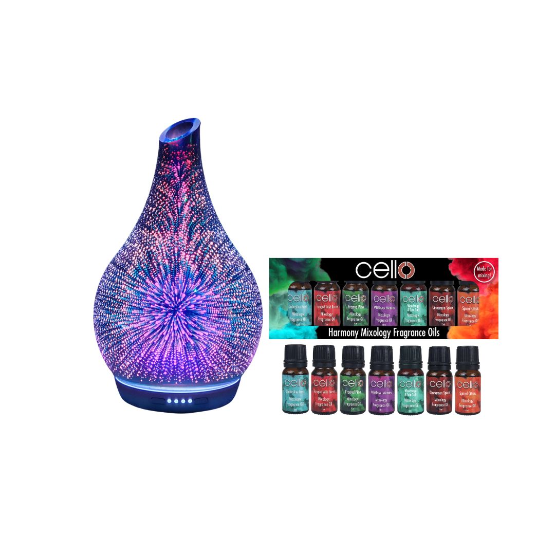 Cello - Infinity 3D Glass Ultrasonic Diffuser with Harmony Mixology Oi ...