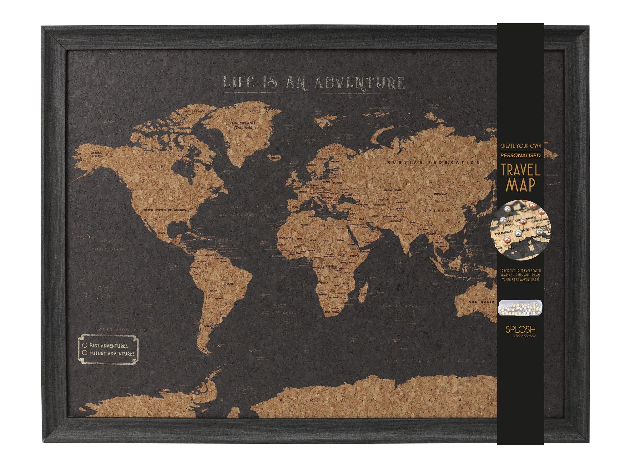 Splosh - Travel Map - World Small - Black