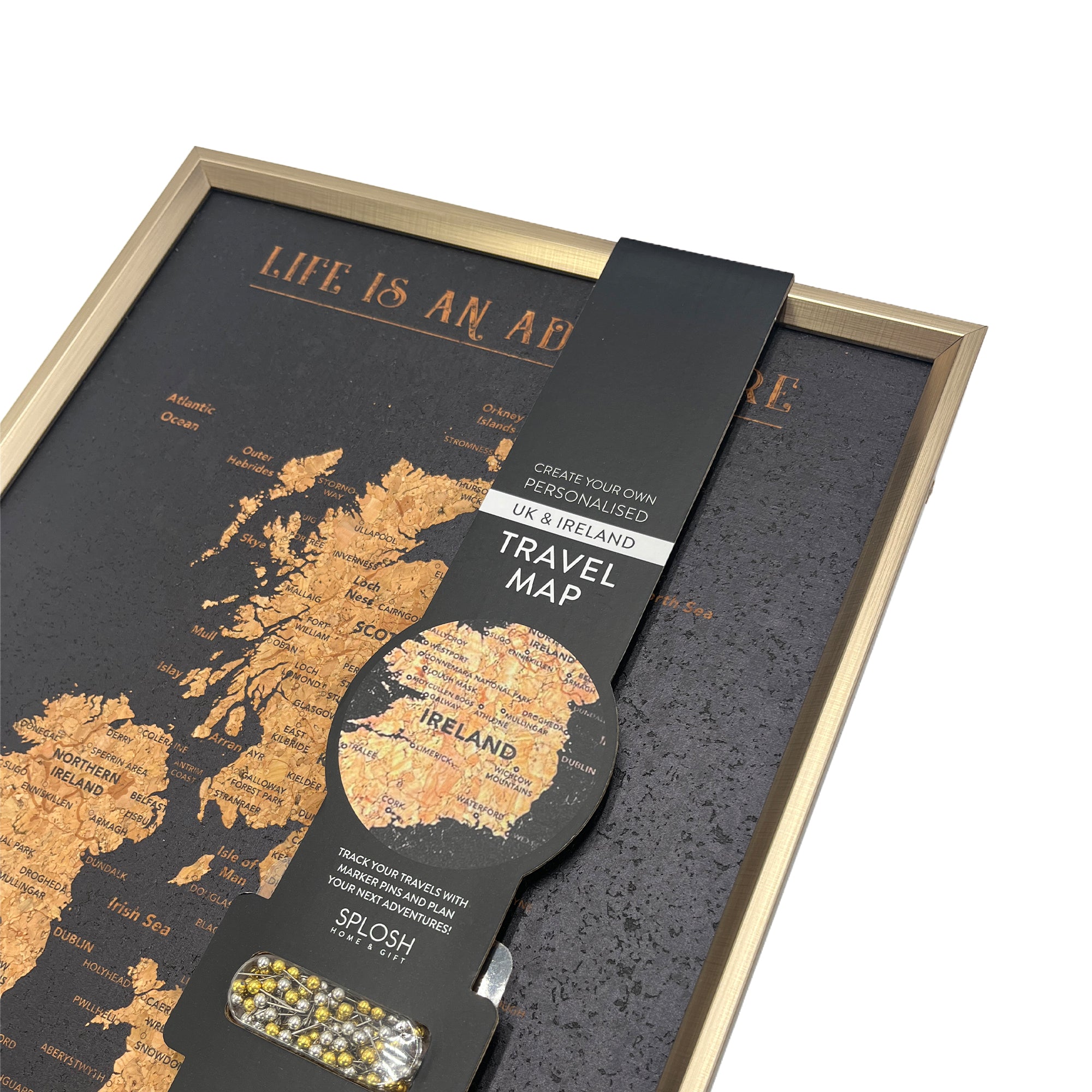 Splosh - Travel Map - UK XL Desk - Black with Gold Frame – xystostrade