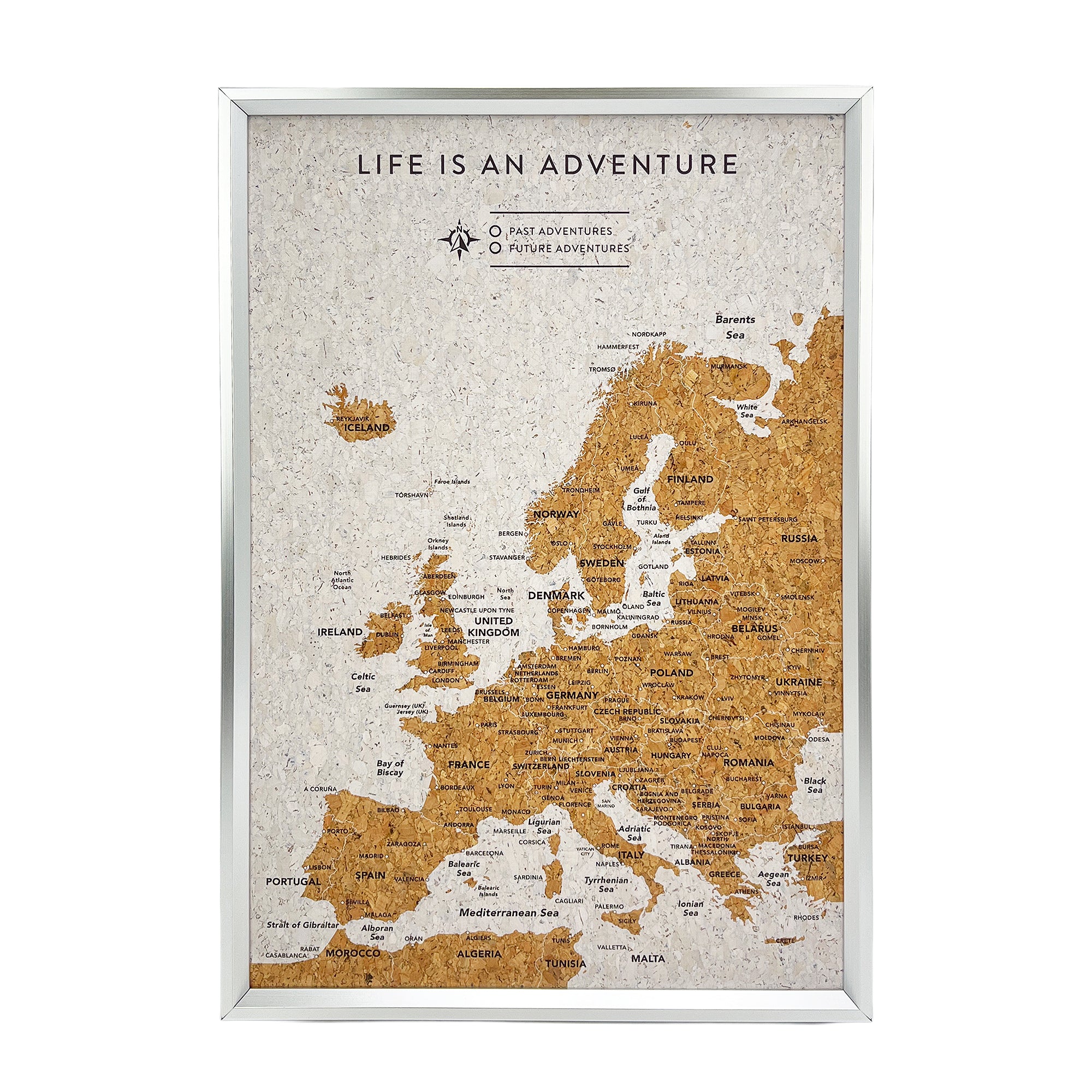 Splosh - Travel Map - Europe XL Desk - White with Silver Frame ...