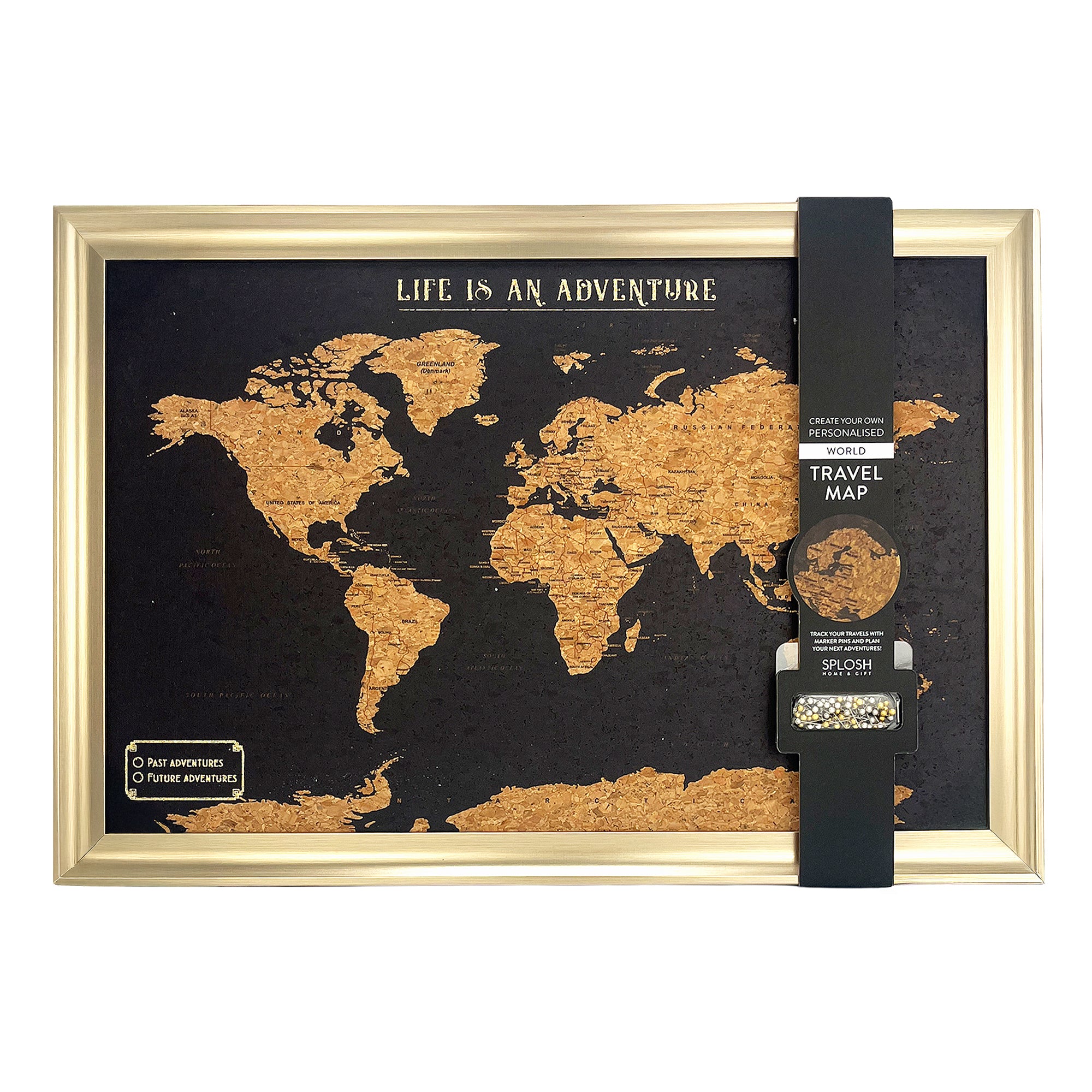 Splosh - Travel Map - World Medium - Black with Gold Frame – xystostrade