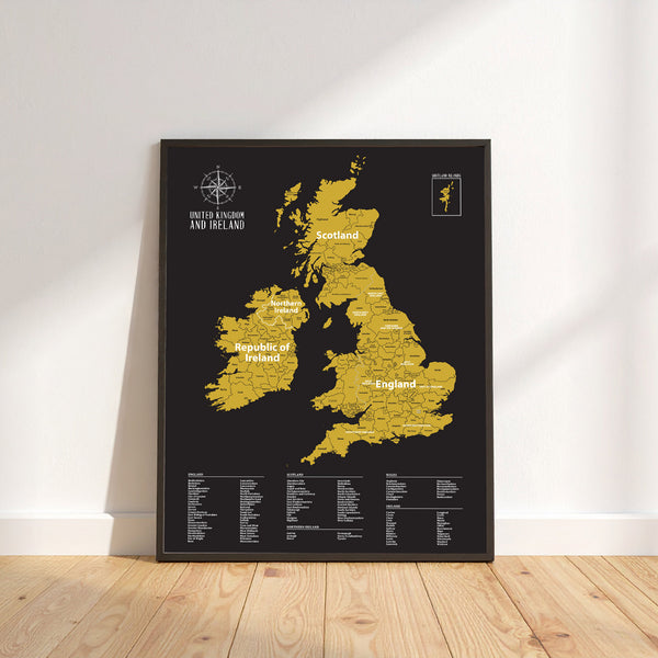 Gleneagles - Scratch Map Poster UK & Ireland Black