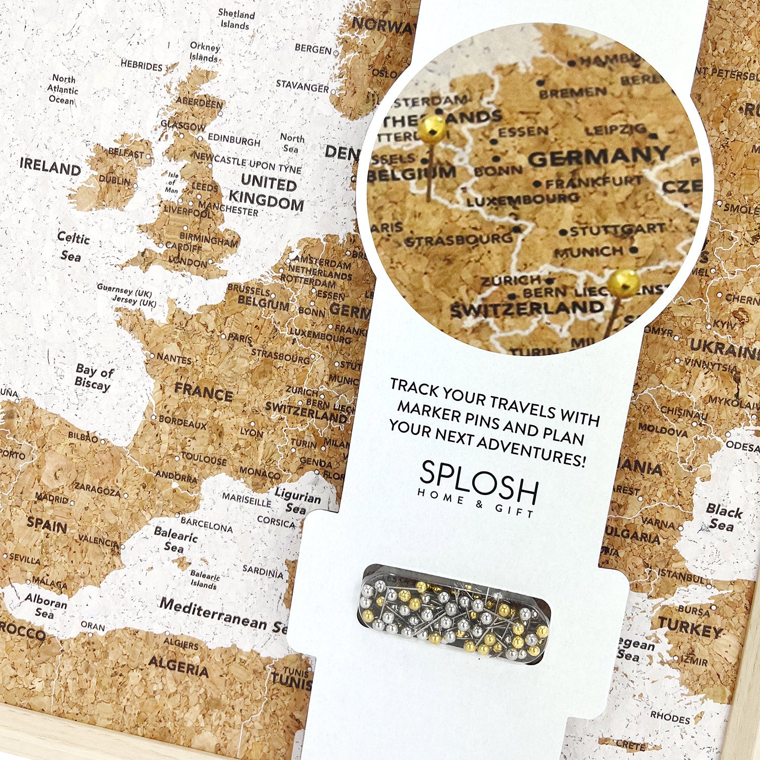 Splosh - Travel Map - XL Desk Europe  - White