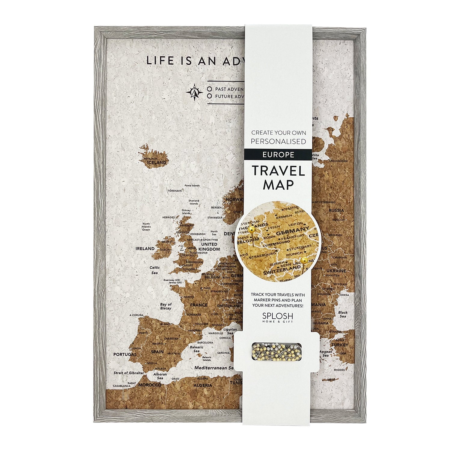 Splosh - Travel Map - XL Desk Europe - Grey