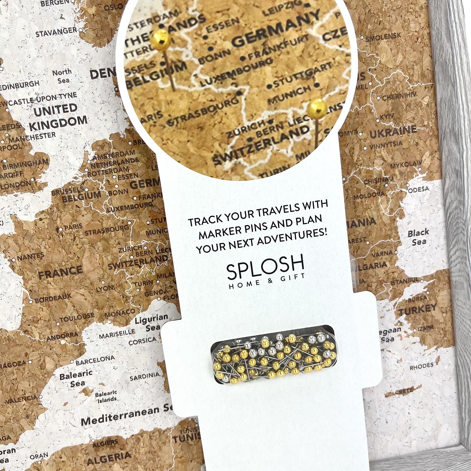 Splosh - Travel Map - XL Desk Europe - Grey