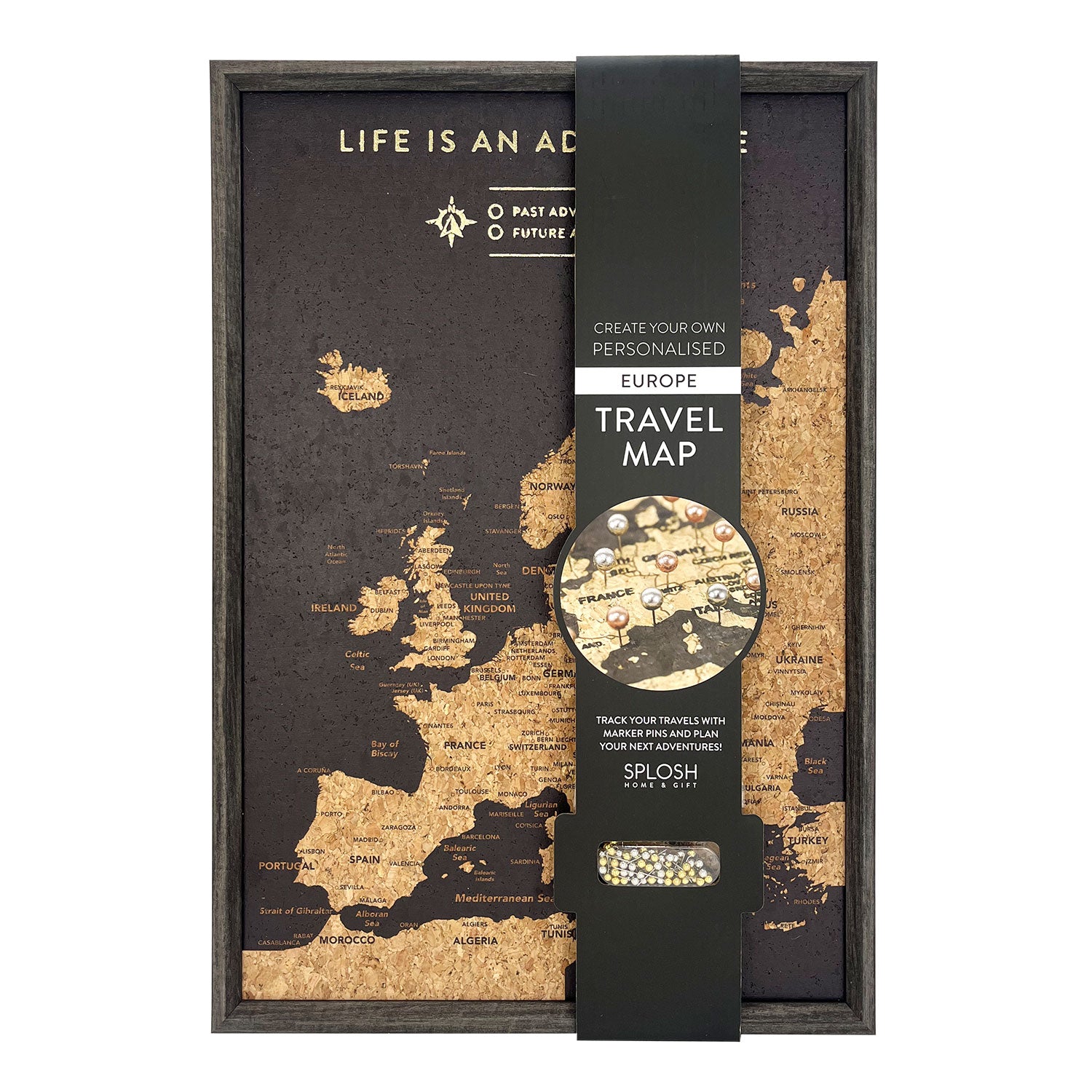 Splosh - Travel Map - XL Desk Europe - Black