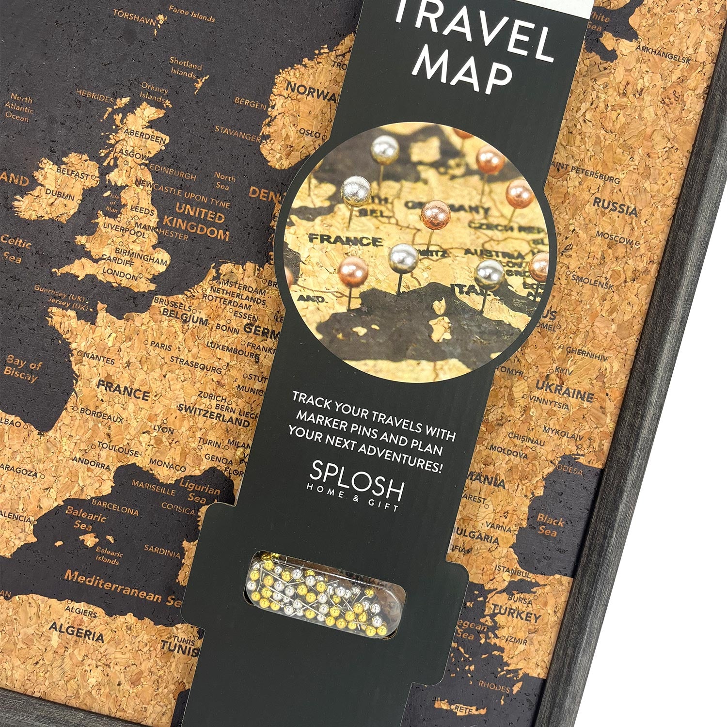 Splosh - Travel Map - XL Desk Europe - Black
