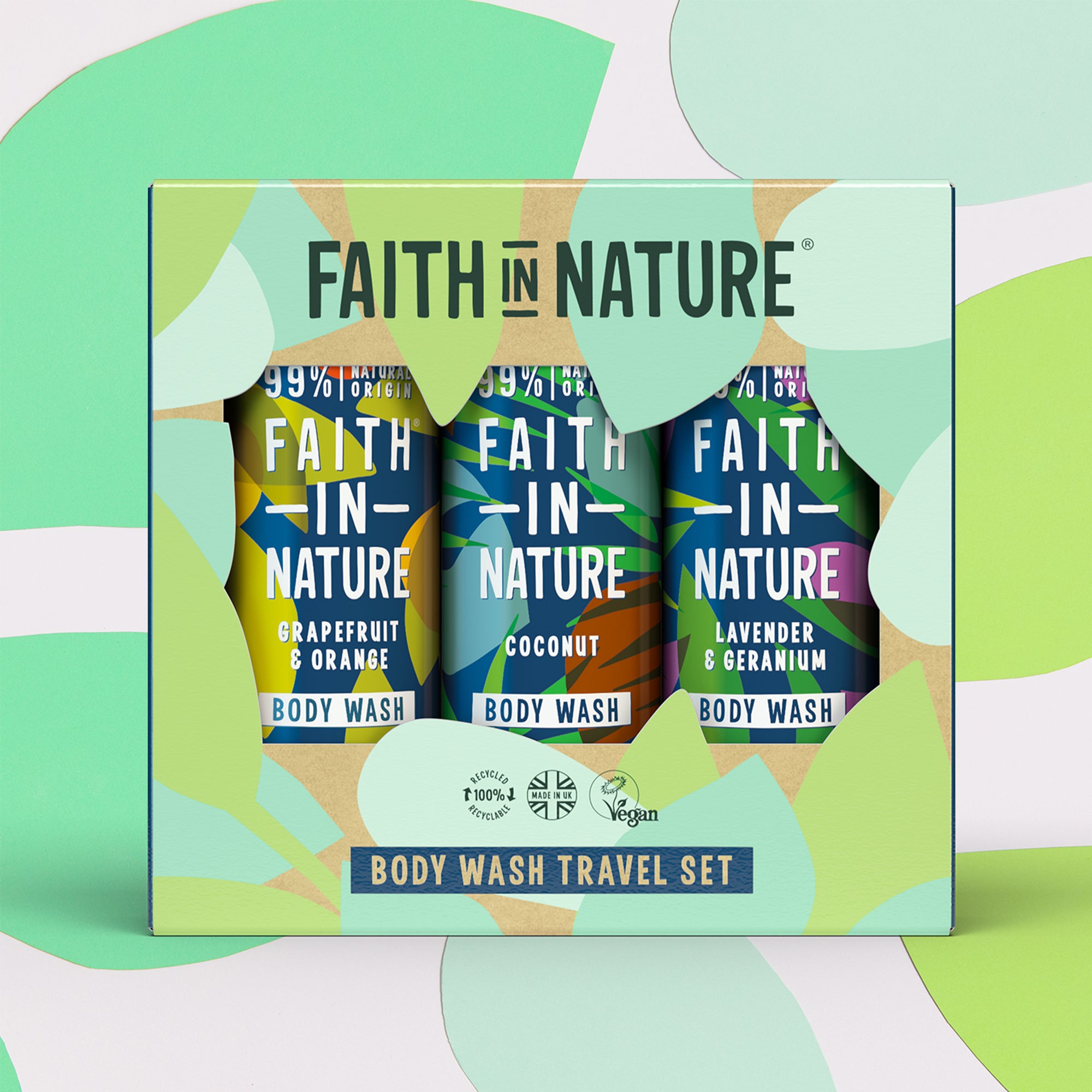 Faith in Nature Body Wash Travel Set 3 x 100ml