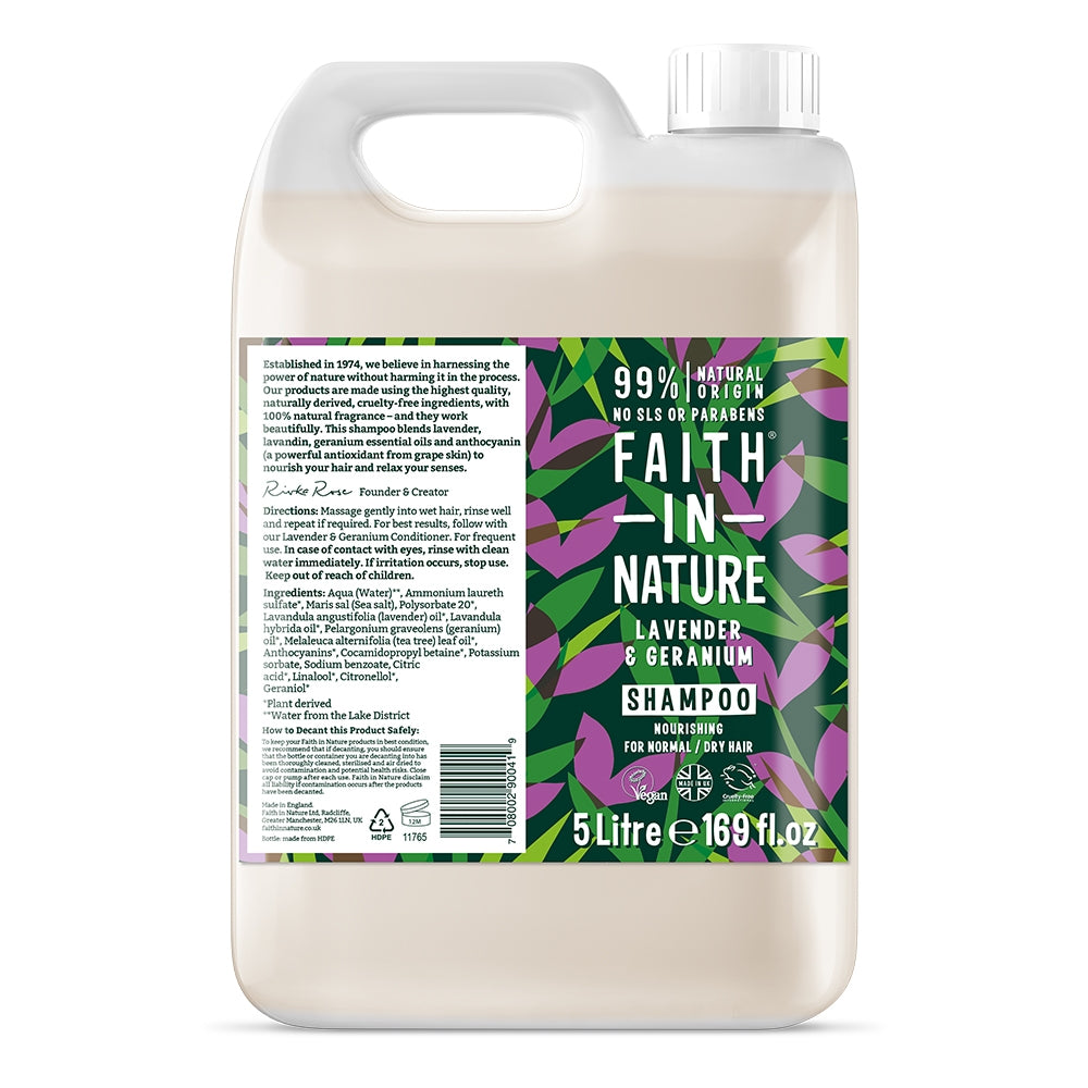 Faith In Nature Shampoo - Lavender & Geranium 5 Litre Refill