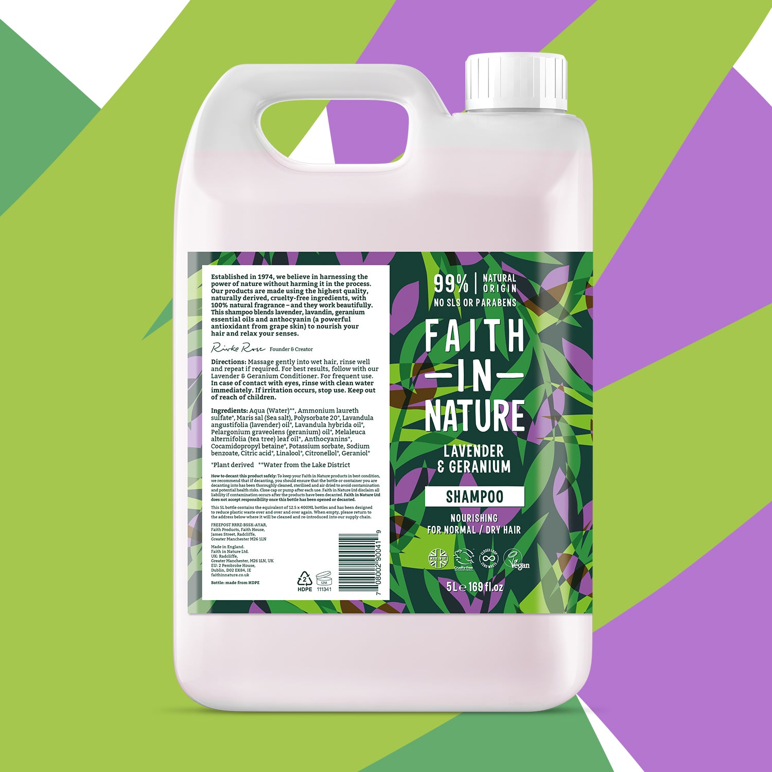 Faith In Nature Shampoo - Lavender & Geranium 5 Litre Refill