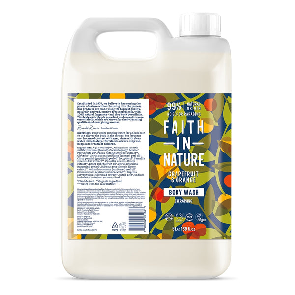 Faith In Nature Body Wash - Grapefruit & Orange 5 Litre Refill