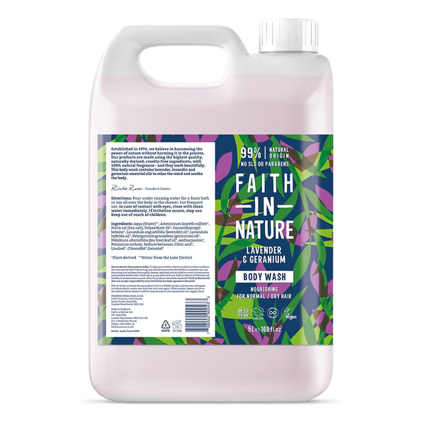 Faith In Nature Body Wash - Lavender & Geranium 5 Litre Refill