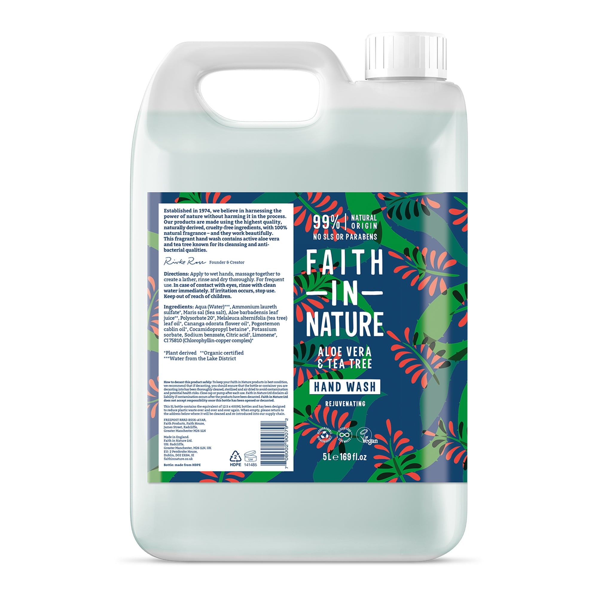 Faith In Nature Hand Wash - Aloe Vera & Tea Tree 5 Litre Refill