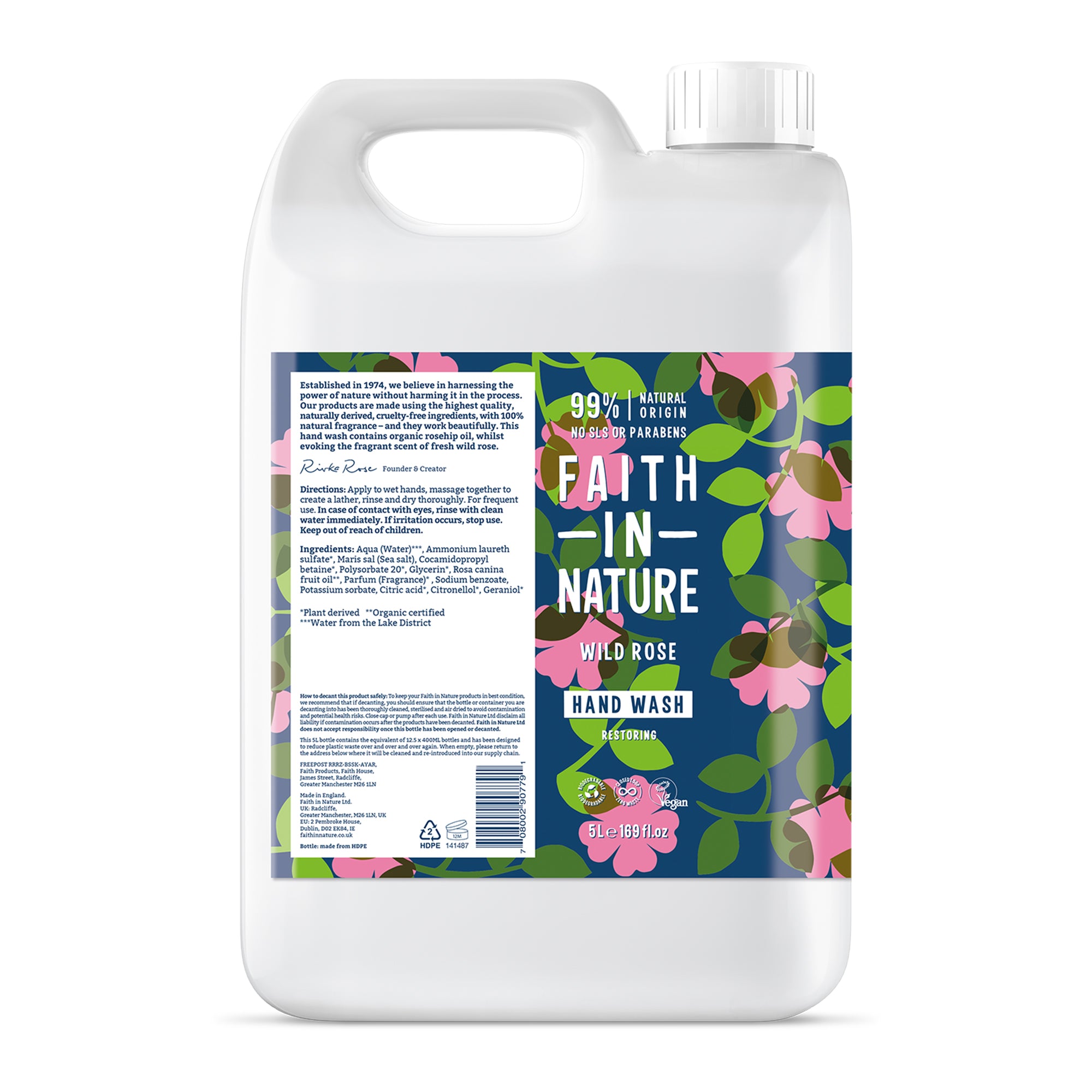 Faith in Nature 5 Litre Hand Wash Refill - Wild Rose