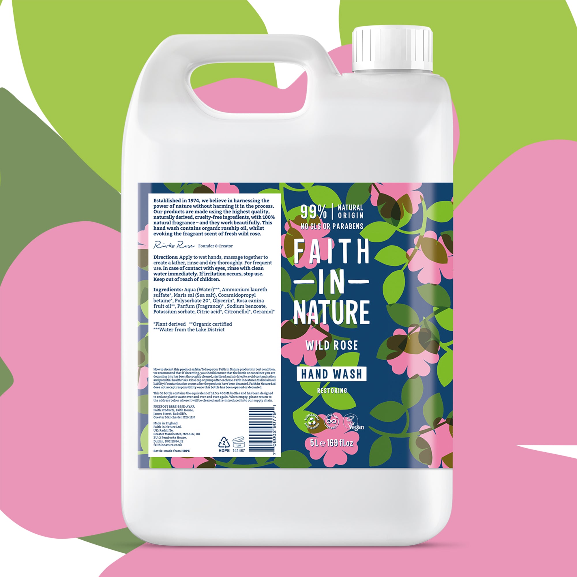 Faith in Nature 5 Litre Hand Wash Refill - Wild Rose