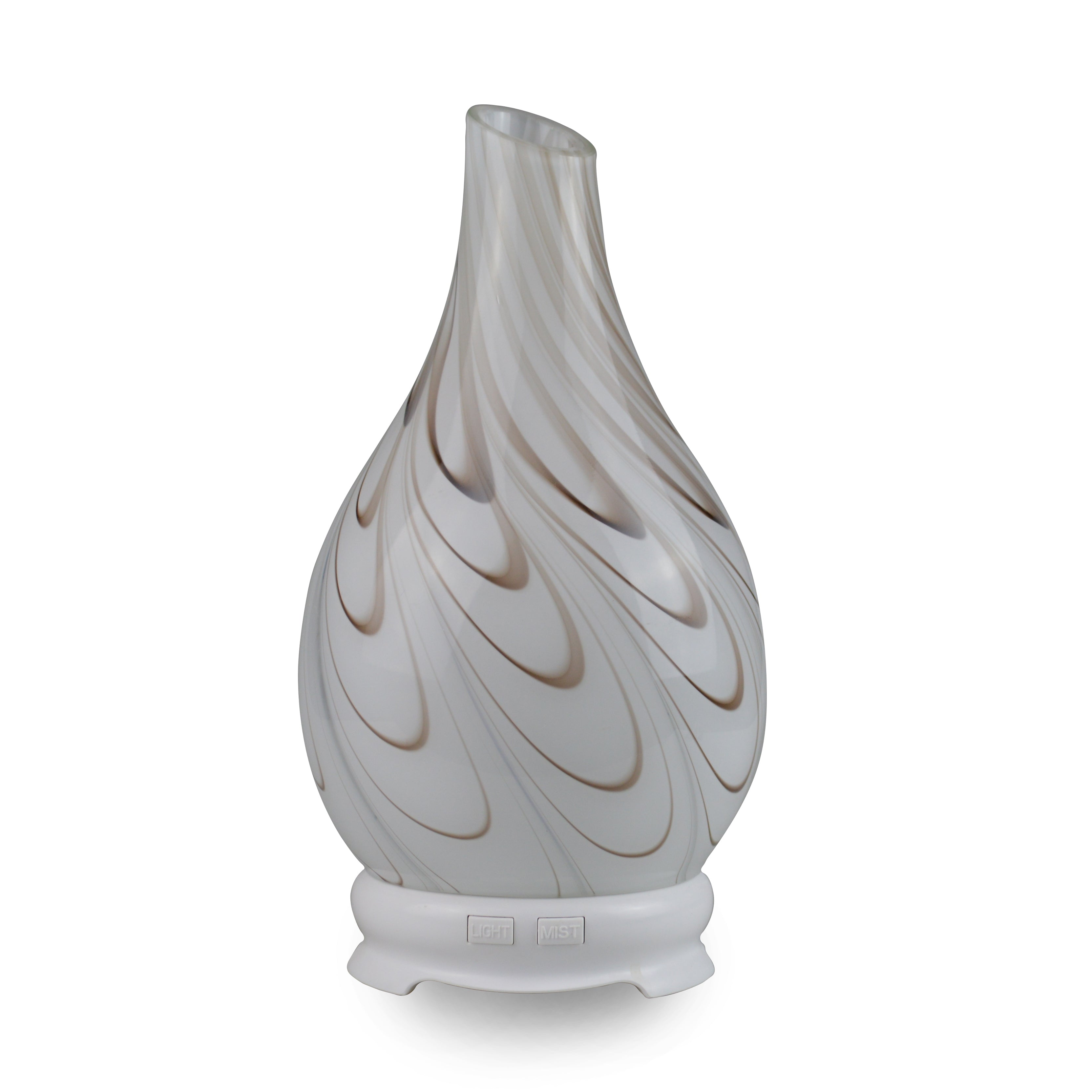 This Galaxy Swirl essential oil diffuser brings a modern look to any room with its swirling blend of red and brown.